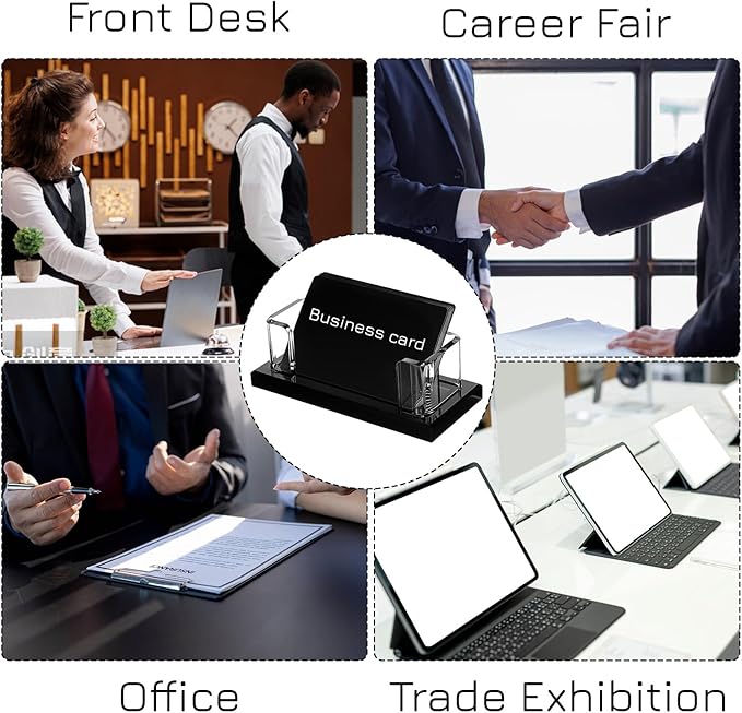 4 Pack Acrylic Business Card Holder for Desk, Clear Professional Display Stand with Stable Base, Office Desktop Organizer for Conferences, Events, Reception