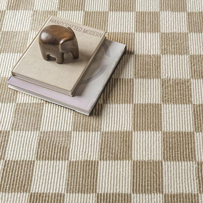 Revival Rugs Gambit 7'10"x10' Checkered Rug Washable Area Rug for Living Room Bedroom - 100% Recycled Oeko-TEX Certified, Medium Pile, Camel, Beige