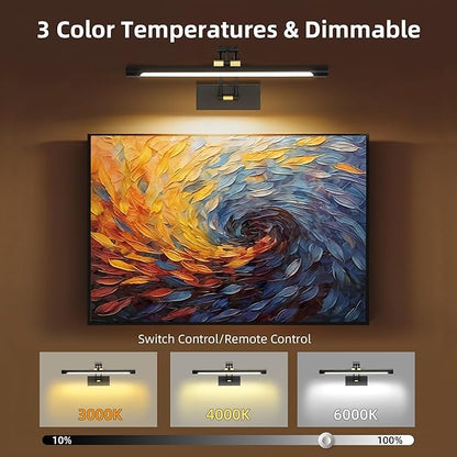 16“ Picture Lights for Wall Battery Operated, Wireless Picture Light with Remote, Rechargeable Wall Light 3000K/4000K/6000K Dimmable, Art Lighting for Paintings Frame Gallery Dartboard, Black Gold