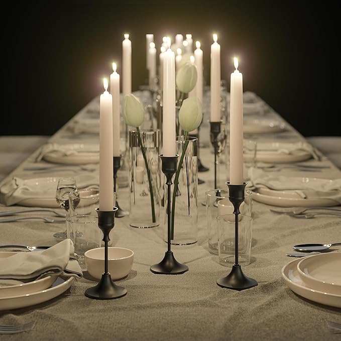 FSyueyun Black Candle Holder Set of 6, Elegant Metal Candlestick Holders for Vintage Taper Candle Holders, Perfect for Table Centerpieces, Fireplace Mantels, Home Decor, Weddings and Party Decorations