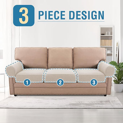 H.VERSAILTEX High Stretch Cushion Cover Washable Sofa Covers for 3 Cushion Couch Thick Jacquard Textured Twill Fabric (3 Piece Loveseat Cushion Cover with Armrest, Ivory)