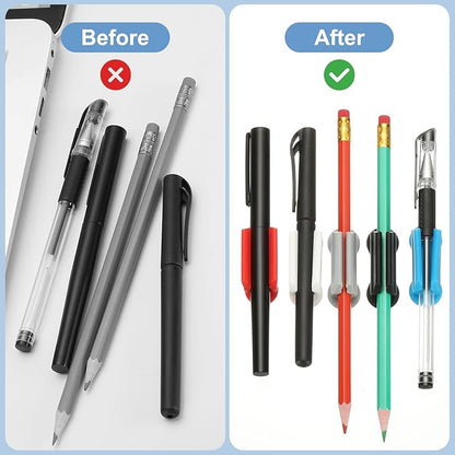PATIKIL 20 Pcs Adhesive Pencil Holders for Desk, Universal Pencil Clip Silicone Pen Holder Office Desk Pen Organizer for Wall Clipboard Teacher Supplies, Black