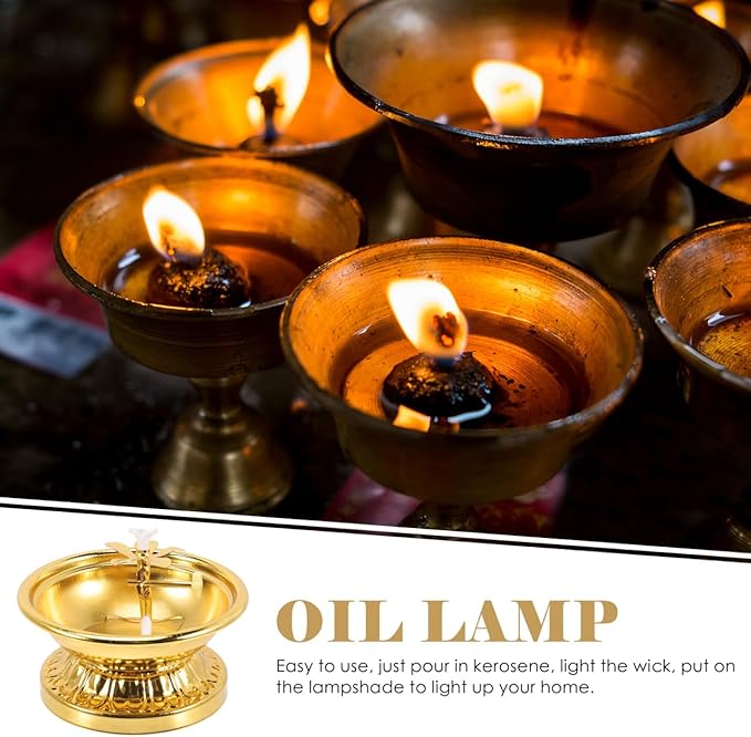 BESTOYARD Retro Brass 4-Inch Oil Lamp - Solid Brass India Oil Lamp Pyali Adjustable Wick, Indoor Use, Temple Worship, Home Decor, Buddha Candle Holder