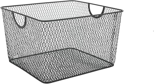 Ybm Home Household Wire Mesh Open Bin Shelf Storage Basket Organizer Black For Kitchen Pantry, Cabinet, Fruits, Vegetables, Pantry Items Toys 10” x 9” x 6”, 1-Pack, Black