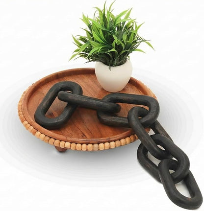 Boho Wooden Link Decor for Coffee Object for Coffee Table & Shelf Knot Sculpture, Farmhouse Rustic Shelf Natural Wood Chain Links for Living Room, Entryway, Console,Office Home Accent (Black Stain)