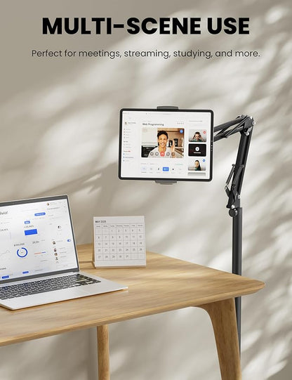 Tablet Floor Stand, 360-Degree Rotatable Metal Tablet Holder Stand, Adjustable Height and Angle iPad Stand,Universal Tablet Holder for iPad/Phone/Kindle/Tabs/E-Readers and all 4.7~12.9” Screen Devices