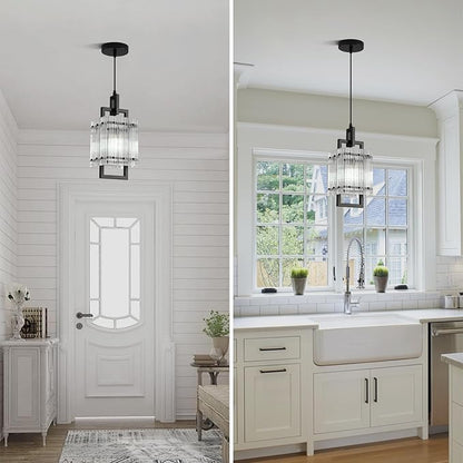 Modern Pendant Light Fixtures with Clear Glass Matte Black Pendant Lights Kitchen Island Adjustable Square Hanging Pendant Lighting for Dining Room Over Sink Hallway 2 Pack 12 inches