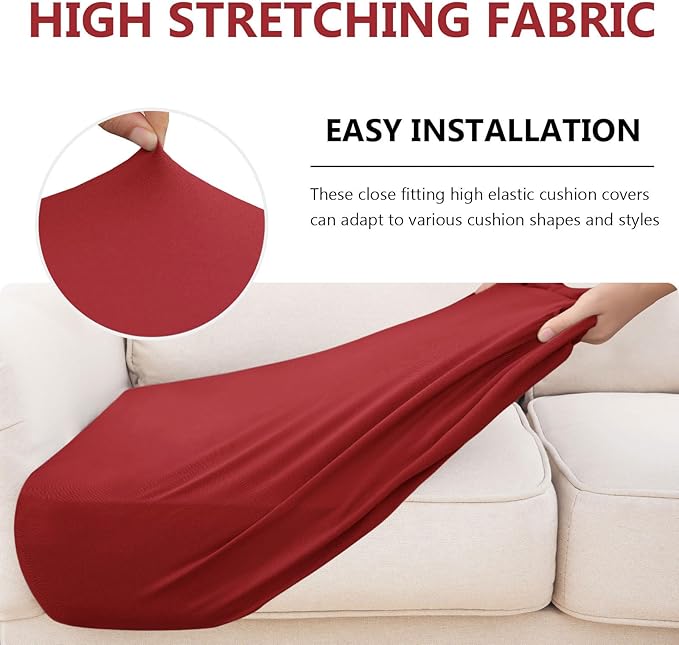hyha Waterproof Couch Cushion Covers, Stretch Sofa Couch Seat Slipcover for Dog Washable, Non-Slip Waterproof Outdoor Cushion Covers for Patio Furniture Replacement (1 Piece for Medium, Wine Red)