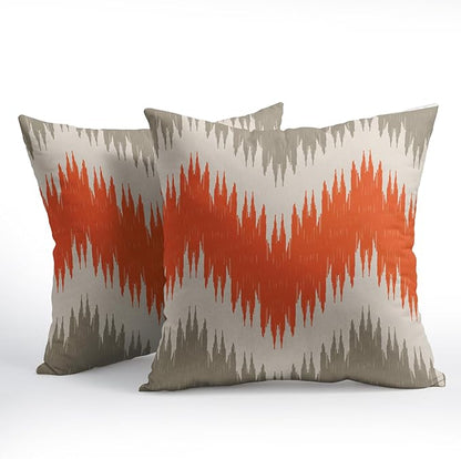 Fall Orange Grey Pillow Covers 22x22 Set of 2 Abstract Chevron Striped Vitage Decorative Throw Pillows Outdoor Linen Rustic Farmhouse Pillowcase with Zipper Cushion Cover Decor for Home Sofa Couch Bed