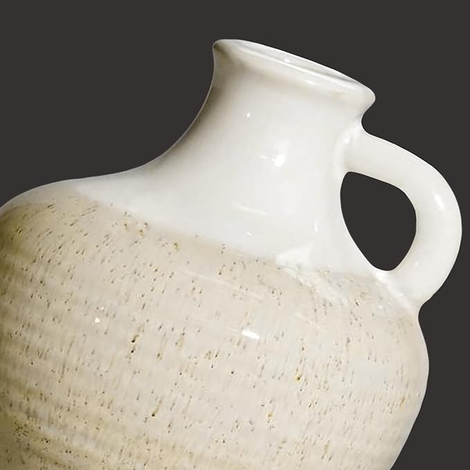 Sunddo Beige Ceramic Vase - 6 Inch Small Modern Vase with 1 Handles, Pitcher Farmhouse Vases Home Decor, Neutral Beige Centerpiece for Living Room Bedroom Table and Kitchen Shelf Decorative