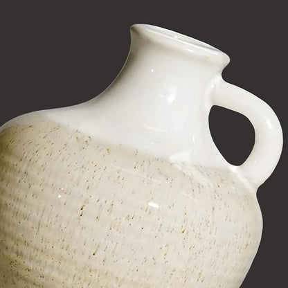 Sunddo Beige Ceramic Vase - 6 Inch Small Modern Vase with 1 Handles, Pitcher Farmhouse Vases Home Decor, Neutral Beige Centerpiece for Living Room Bedroom Table and Kitchen Shelf Decorative