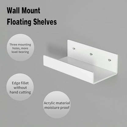 7 Inches White Acrylic Wall Display Shelves 2 Pack, U Shape, Wall Shelves Organizer for Bottles, Small Plants, Picture Frames, Beer, Wine, Décor