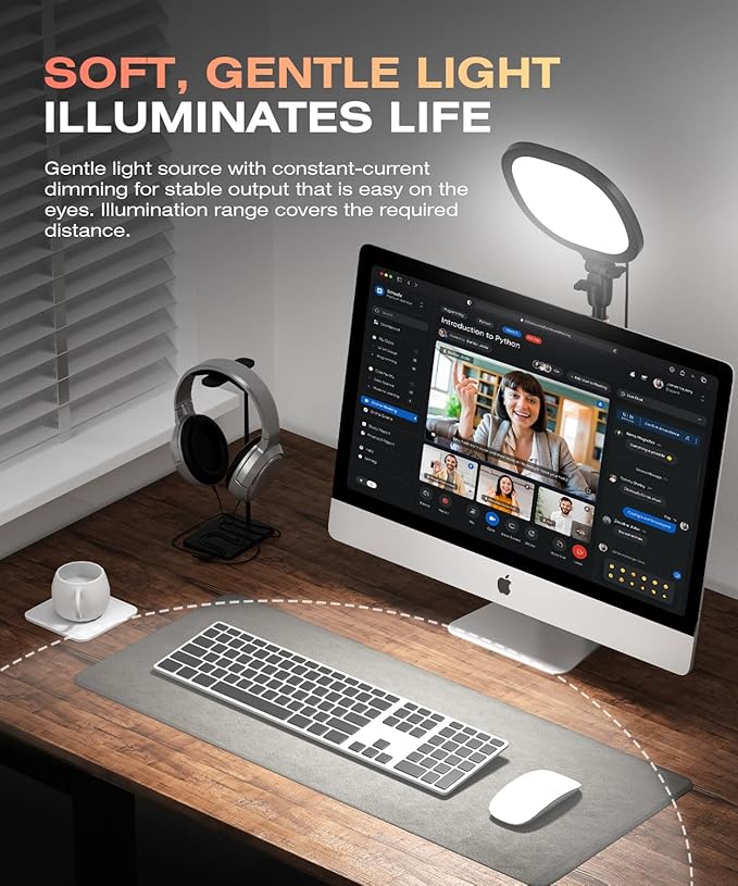 PQRQP Ring Light with Stand, Adjustable Desktop Light with Phone Holder, CRI 97+, Video Conference Light for Zoom Meetings, Webcam, Recording, Live Stream