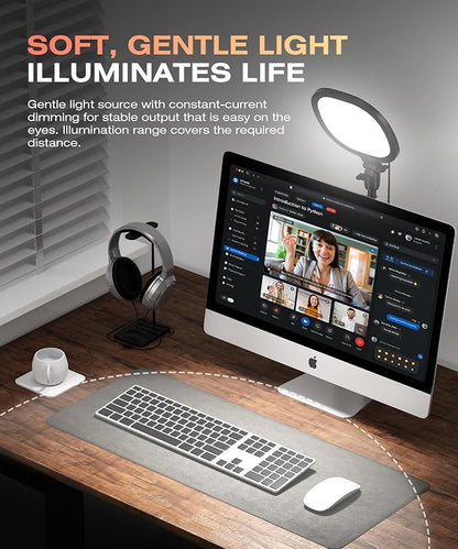 PQRQP Ring Light with Stand, Adjustable Desktop Light with Phone Holder, CRI 97+, Video Conference Light for Zoom Meetings, Webcam, Recording, Live Stream