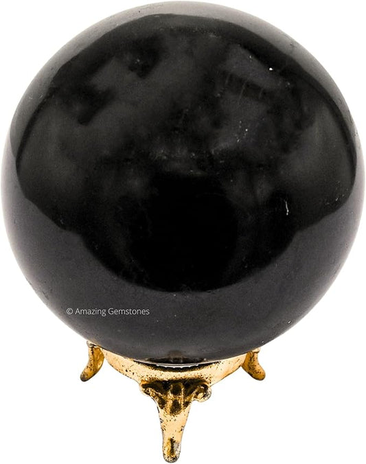 Amazing Gemstone Black Tourmaline Crystal Ball with Stand - 3" Inches Large Crystal Sphere Meditation Balls for Witchcraft and Decorative Balls