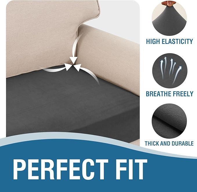 H.VERSAILTEX Fleece 2 Piece Sectional Couch Covers L Shape Stretch Couch Cushion Covers Thick and Soft Sofa Covers for Sectional Sofa Set Washable (2 Seater + 1 Chaise, Grey)
