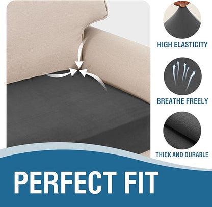 H.VERSAILTEX Fleece 2 Piece Sectional Couch Covers L Shape Stretch Couch Cushion Covers Thick and Soft Sofa Covers for Sectional Sofa Set Washable (2 Seater + 1 Chaise, Grey)