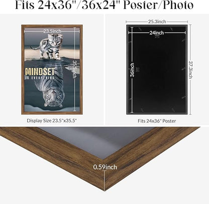 24x36 Rustic Brown Poster Frame, Distressed Brown Large Picture Frame Family Memorial Photo Vertical Horizontal Weathered Wall Hanging Frame Big Farmhouse Museum Concert Wedding Picture Frame Gift