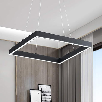 Modern Led Pendant Light Square Led Chandelier 1 Ring Acrylic Pendant Lighting Fixture for Bedroom Living Room Dining Room Kitchen Island 25W 6000K Not-dimmable 15.7L*15.7" W (Black)
