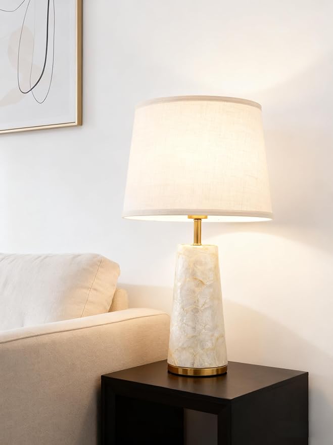 Coastal Table Lamps for Bedroom Nightstand Set of 2, Touch Control Ocean Beach Nautical Seashell Lamp, Modern Sea Shell Bedside Night Stands Light for Beachy Cottage Farmhouse Decor (Gold)