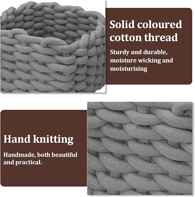 Small Woven Basket, Gray Small Basket Mini Cotton Rope Baskets for Little Items, Square Cute Baskets for Baby Room, Nursery, Bedroom