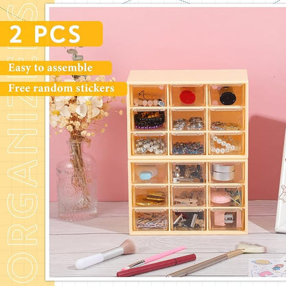 Wenqik 2 Pcs Mini Storage Drawers Teacher Toolbox Organizer with 9 Clear Drawers Small Plastic Desktop Teacher Desk Craft Organizer for Classroom Office 7" x 3. 9" x 4. 7"(Yellow)