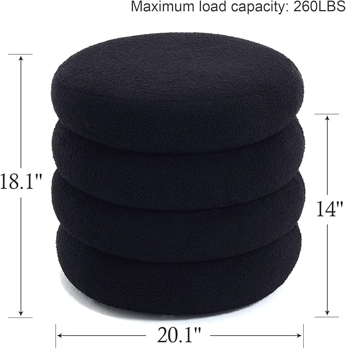 Flouki 20.1" Storage Ottoman Round, Vanity Stools for Bedroom, Sherpa Pouf Ottoman with Removable Lid, Modern Ottoman Stool for Girls Women, Foot Stool for Living Room, Black