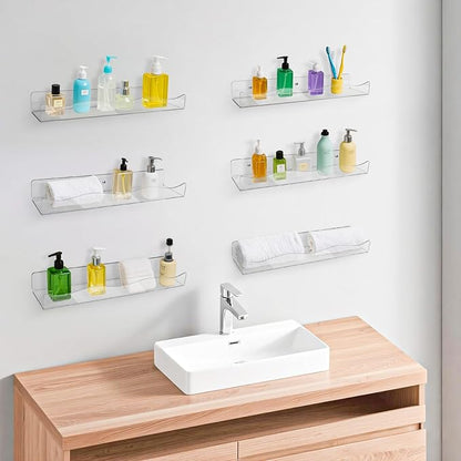 Acrylic Wall Shelf Organizers 15 Inch Floating Shelf for Wall Decor Bookshelf for Kids Modern Clear Wall Mount Shelf for Living Room, Bedroom, Bathroom (6, Clear)