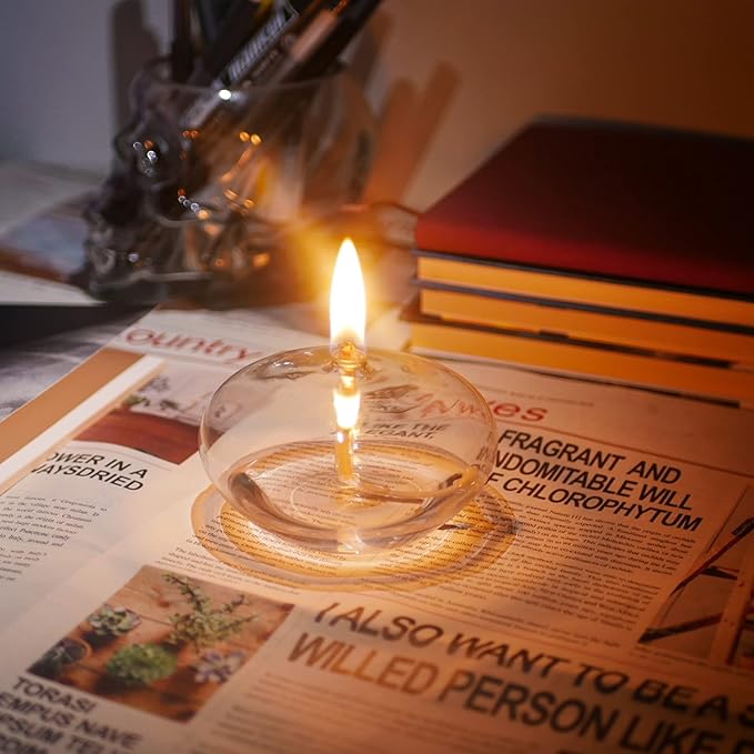 Refillable Liquid Petite Oil lamp - Sturdy Borosillicate Glass Oil Candle (Oval)