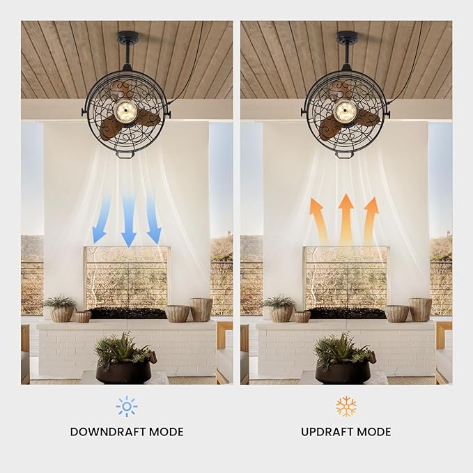 CROSSIO 23'' Outdoor Ceiling Fans with Lights, Gazebo Fan Wet Rated Remote&APP Control, Dimmable Hanging Fan with Plug in Cord for Patio Pergola