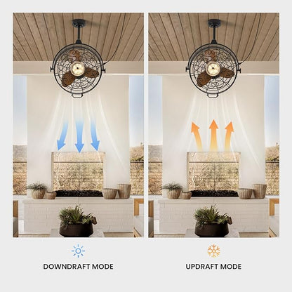 CROSSIO 23'' Outdoor Ceiling Fans with Lights, Gazebo Fan Wet Rated Remote&APP Control, Dimmable Hanging Fan with Plug in Cord for Patio Pergola