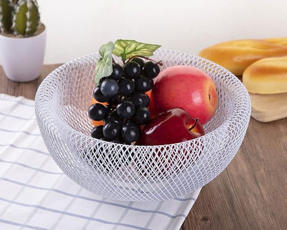 IBWell Metal Wire Woven Fruit Storage Bowl Basket for Kitchen, Large Black Mesh Fruit Stand, for Apple, Pineapple, Banana, Orange, Lemon, Pear, Strawberry, Watermelon (White, Small)