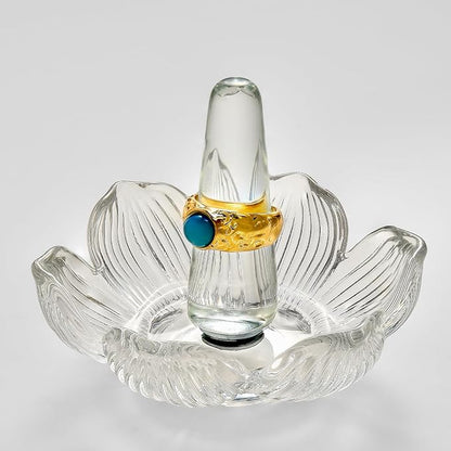 Crystal Ring Holder Decorative Jewelry Tray Valentine Engagement Wedding Birthday Gifts for Women (Flower)