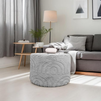 Asuprui Round Ottoman Pouf Ottoman Foot Stool Seat Faux Fur Bean Bag Foot Rest Floor Chair Leg Rest for Living Room, Bedroom or Wedding Gifts 20x20x14 Inches (Quiet Gray)
