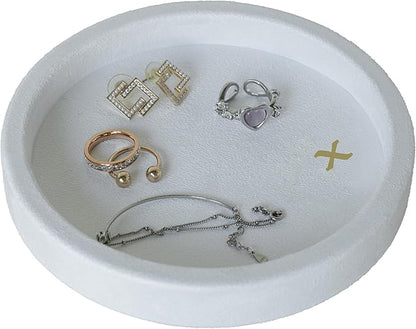 COLLECTIVE HOME - Velvet Jewelry Tray, 6" Monogrammed Jewelry Dish, Smooth Velour Display Dish for Rings, Earrings, Necklaces, Makeup, Personalized Gifts for Women (White-x)