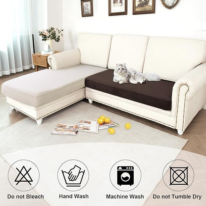 NAISI Waterproof Couch Cushion Covers Thick Velvet Fabric Washable Sofa Slipcovers 1 Piece Individual Sectional Couch Covers with Elastic Bottom(1 PC for 2-Seat Cushion or Loveseat,Coffee)