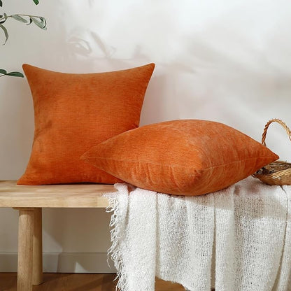Jeneoo Bright Orange Decorative Throw Pillow Covers Soft Chenille Comfy Square Couch Cushion Cases for Living Room Sofa Decor (Set of 2, 14 x 14 Inches)