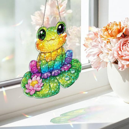 Rainbow Lotus Frog Acrylic Suncatcher, Window Hanging Sun Catcher Ornament, Crystal Prism Light Catcher Decor, Sunlight Window Decor, Aesthetic Home Decor Gift