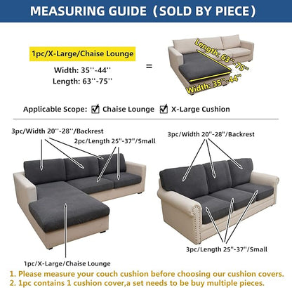 Eismodra Sectional Couch Covers Chaise Cushion Cover for Sofa L Shape Chaise Lounge Magic Stretch 3 Cushion Couch Slipcover for Dogs L Shaped Replacement Protector,Dark Gray X-Large(Only 1 Piece)