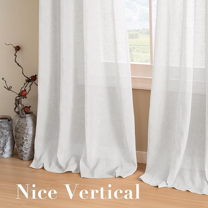 H.VERSAILTEX Natural Linen Semi Sheer Curtains Soft Semi Sheer Curtain Panels for Living Room/Nickel Grommet Window Treatment Curtains for Bedroom (52" W x 72" L, 1 Pair, White)