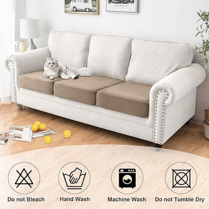 NAISI Waterproof Couch Cushion Covers Thick Velvet Fabric Washable Sofa Slipcovers 3 Pieces Individual Sectional Couch Covers with Elastic Bottom(3 Pcs for 3-Seat or Backrest,Sand)