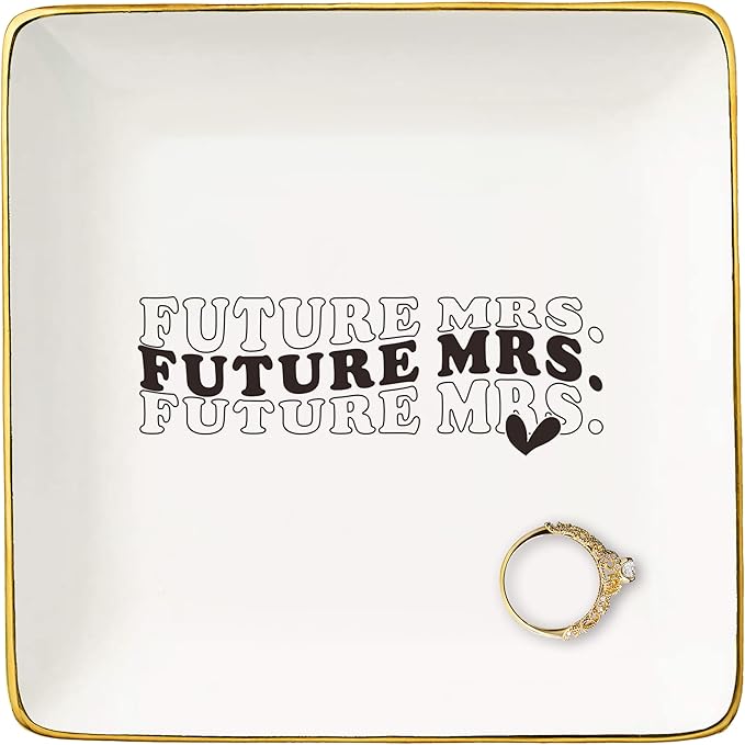 NZY Funny Engagement Gift for Bride,Future Mrs-Bride to Be-Newly Engaged-Bridal Shower Gifts for Her-Bachelorette Party Present for Women-Wedding-Ceramic Jewelry Tray Trinket Holder Ring Dish