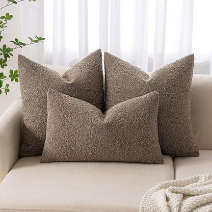 MIULEE 26x26 Decorative Euro Sham Throw Pillows for Bed Set of 2 Textured Boucle Neutral Winter Throw Pillow Covers Dark Brown Accent Solid Vintage Pillowcases Couch Sofa Livingroom Home Decor
