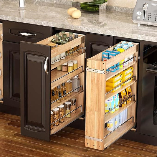 4 Tier Pull Out Spice Rack Holder Shelves (6.5" W x 22" D), spice organization for cabinet Storage Organization, pull out spice racks for inside cabinets