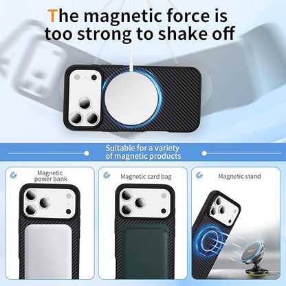 Mag-Stand Carbon Fiber Case for iPhone 17 Pro, 360° Rotate Magnetic Stand, Compatible with MagSafe, 15FT Military Protection, Slim Shockproof Magnetic Kickstand Mag Phone Case for Men Women