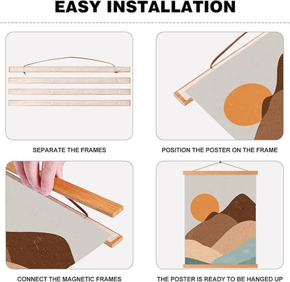 Poster Frame Frames 120x80 120x90, Magnetic Light Wood Wooden Poster Hangers Hanger Hanging Kit for Canvas Artwork Art Print (120cm /47",Teak Colour)
