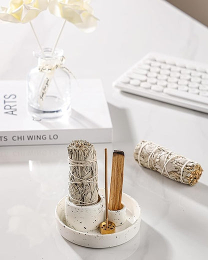 Ceramic Incense Holder, Palo Santo and Sage Holder, Vertical Stick Incense Burner, Inscents Ash Catcher for Spa Yoga Meditation Home Decor, Modern Minimalist White