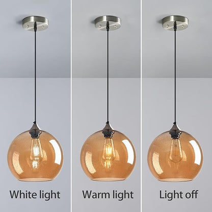 Amber Glass Pendant Lights Kitchen Island Globe Pendant Light Fixtures Modern Pendant Lighting for Bedroom Living Dining Room Light Fixture (9.84 in, 1 Pack)