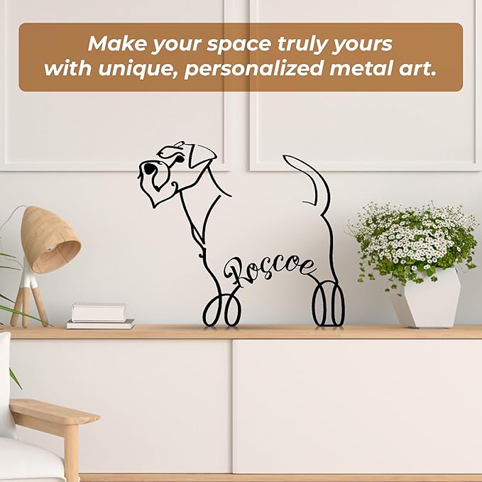 Schnauzer Dog Metal Desk, Custom Schnauzer Dog Minimalist Metal Table Sign Decor With Name, Pet Lover Sculpture Statue