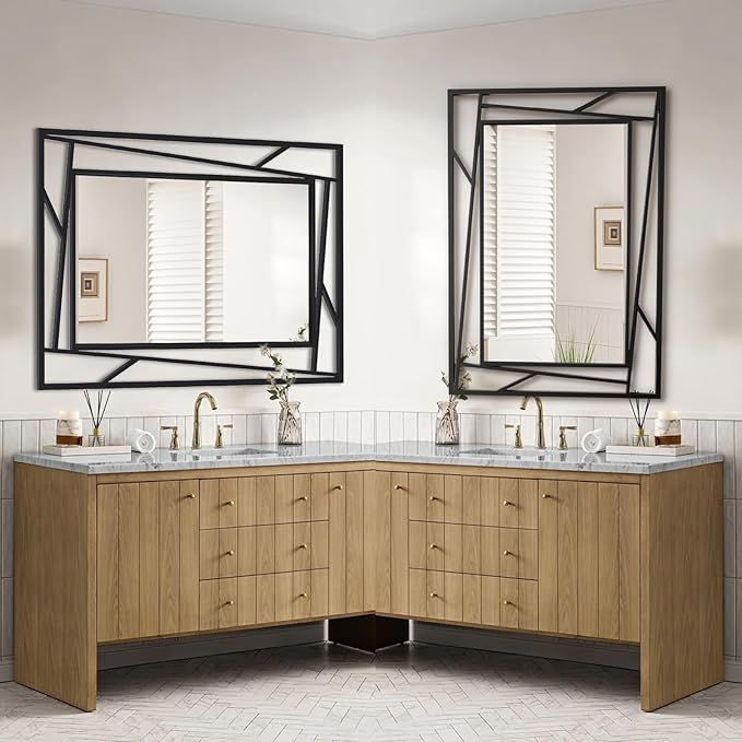 Rectangular Wall Mirror, 36''X24'' Matte Black Metal Framed Farmhouse Bathroom Mirrors for Bedroom Entryway Living Room, Hang Horizontally or Vertically
